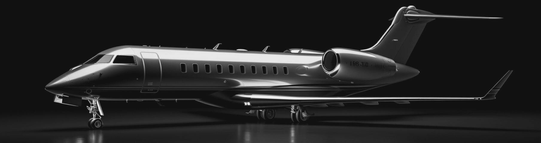 Side profile of a business jet in a hangar